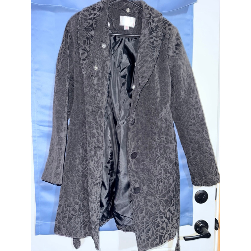 Xhilaration black jacquard evening coat.